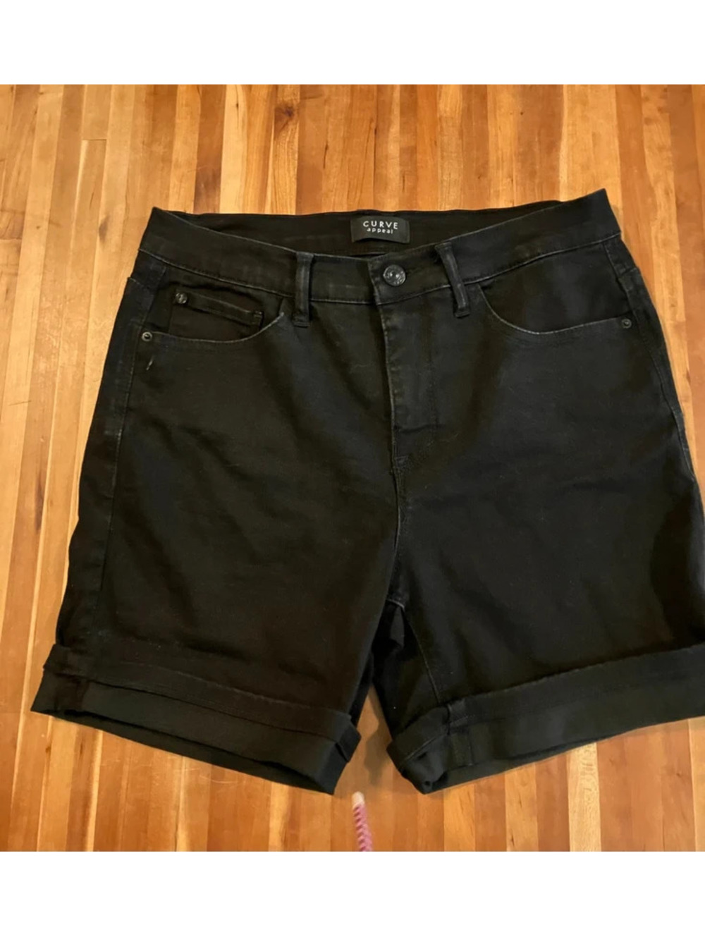 Curve Appeal Womens 8 29 Black Denim Bermuda Shorts Cuffed Stretch Midi Jean